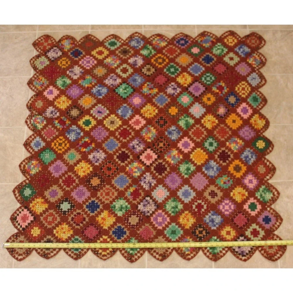 VTG Multicolor Crochet Granny Square Afghan Quilt Blanket Throw Roseanne 51